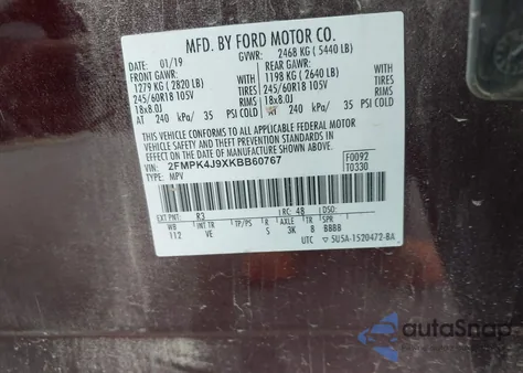 2019 Ford Edge Sel из США, поврежденный, VIN 2FMPK4J9XKBB60767